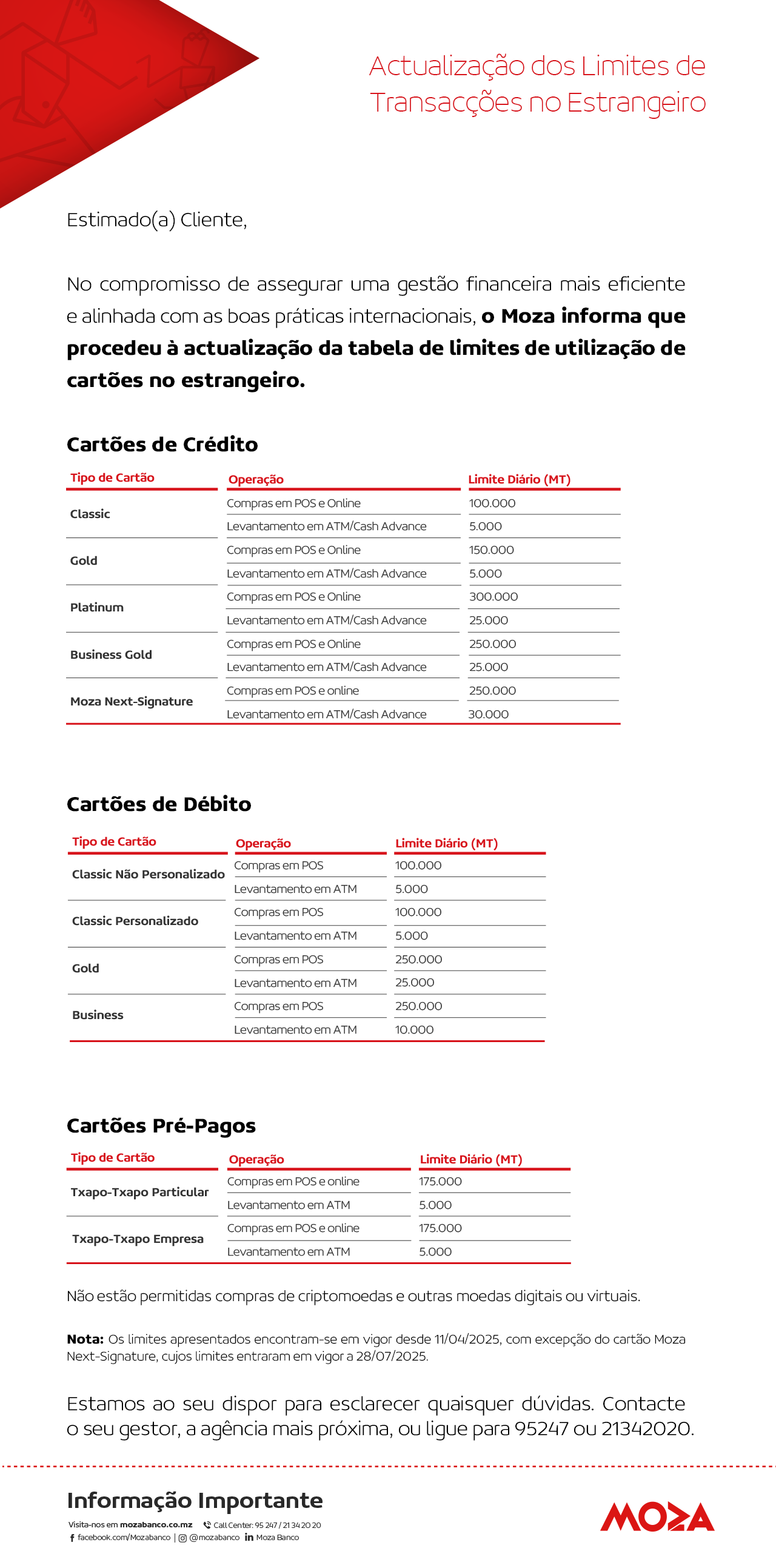 Novos Limites transaccionais no estrangeiro